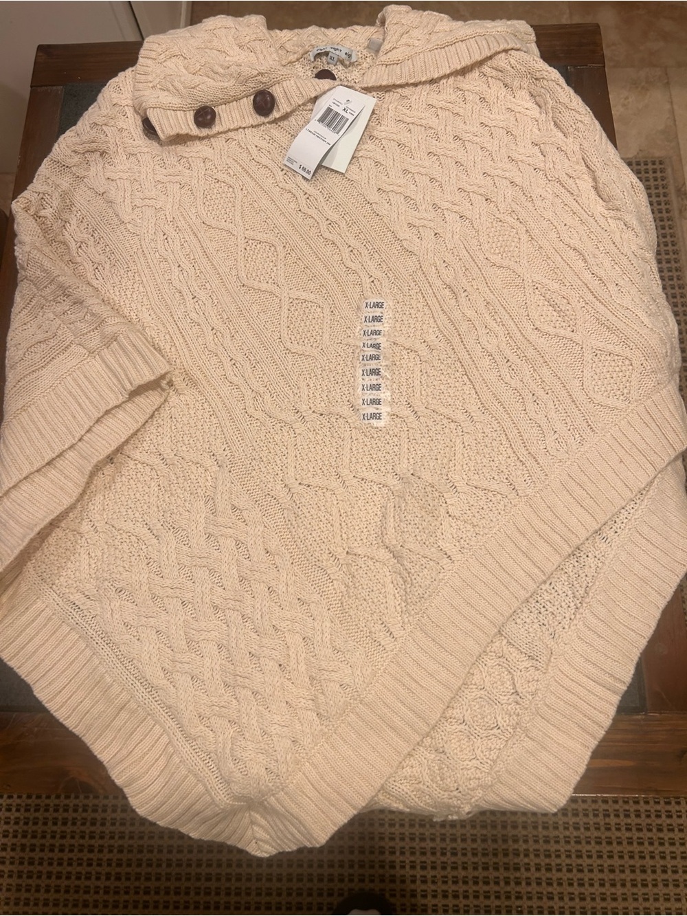 Cream Cable Knit Turtleneck Poncho Sweater